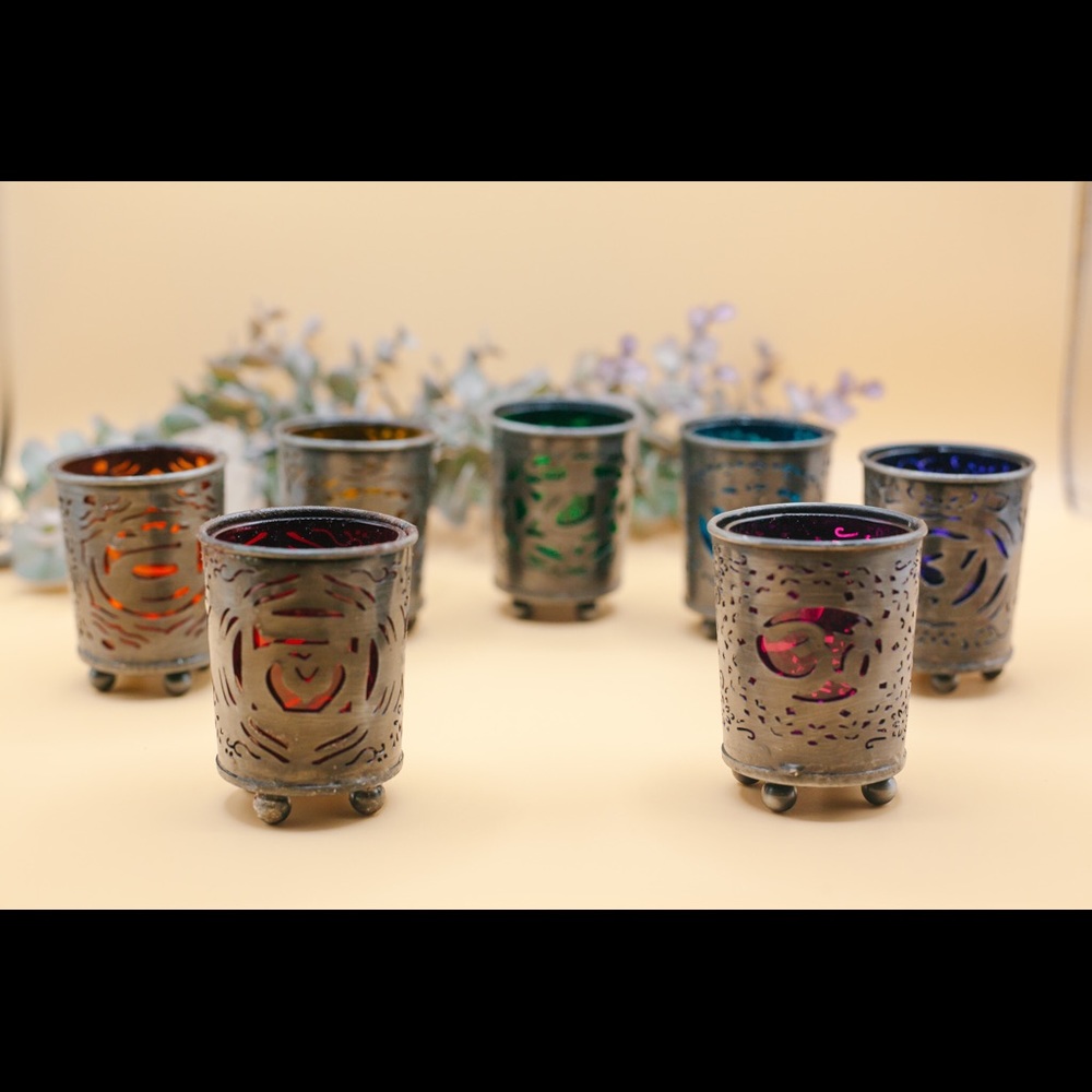 7 seven chakra tea light candle holder set